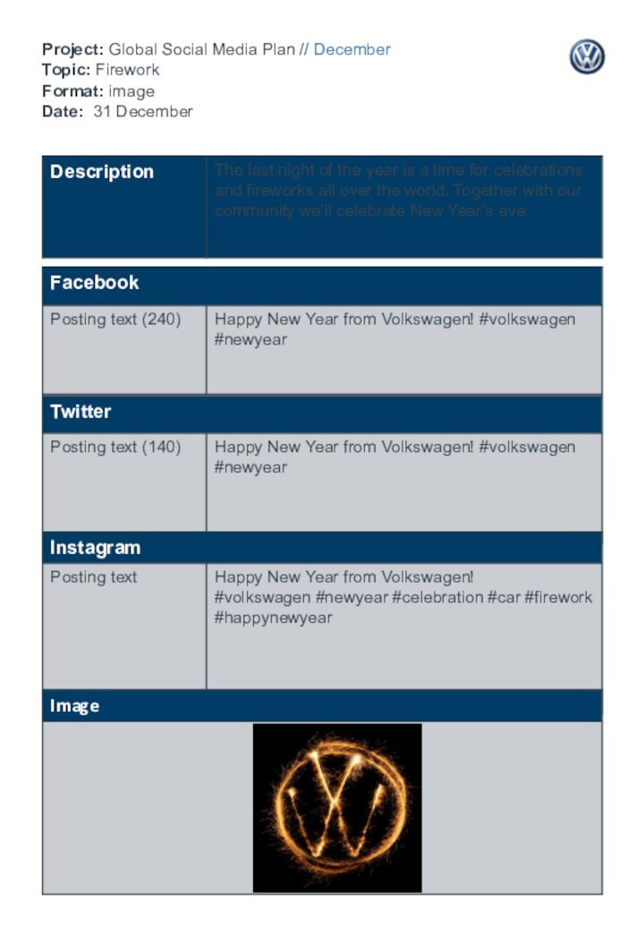 Project: Global Social Media Plan // December Topic: Firework Format: image  Date: 31 December