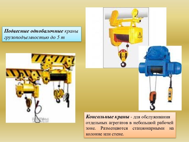 Подвесные однобалочные краны грузоподъемностью до 5 тКонсольные краны - для обслуживания отдельных