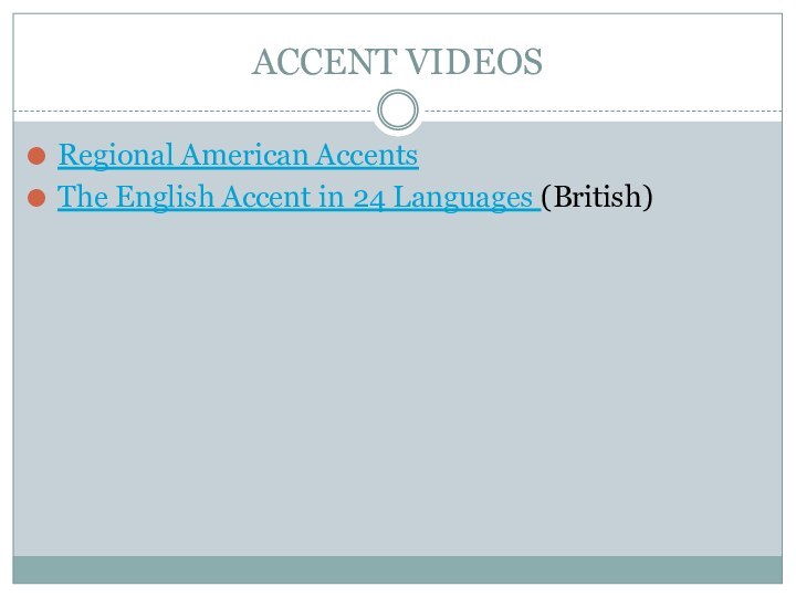 ACCENT VIDEOSRegional American AccentsThe English Accent in 24 Languages (British)