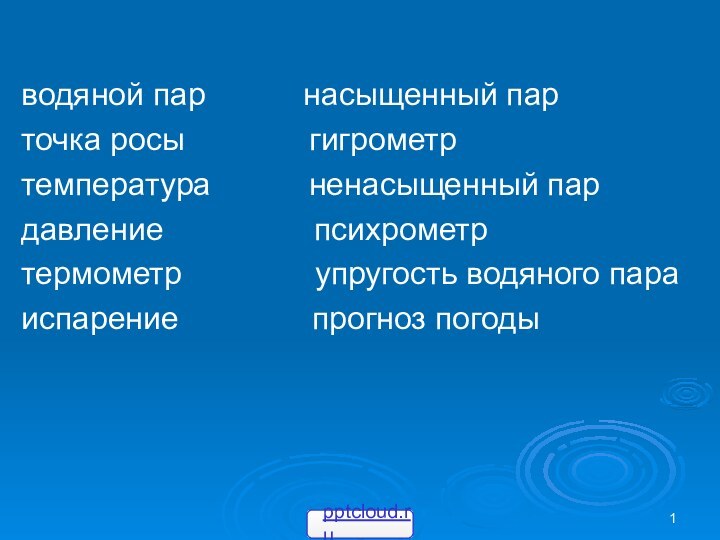 водяной пар      насыщенный парточка росы