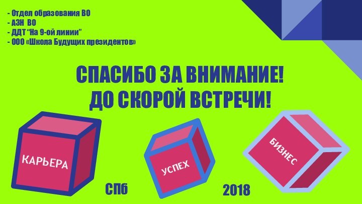 СПАСИБО ЗА ВНИМАНИЕ! ДО СКОРОЙ ВСТРЕЧИ!- Отдел образования ВО- АЗН ВО- ДДТ