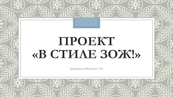 ПРОЕКТ «В СТИЛЕ ЗОЖ!»Доброволец Мохаммад Л.В.