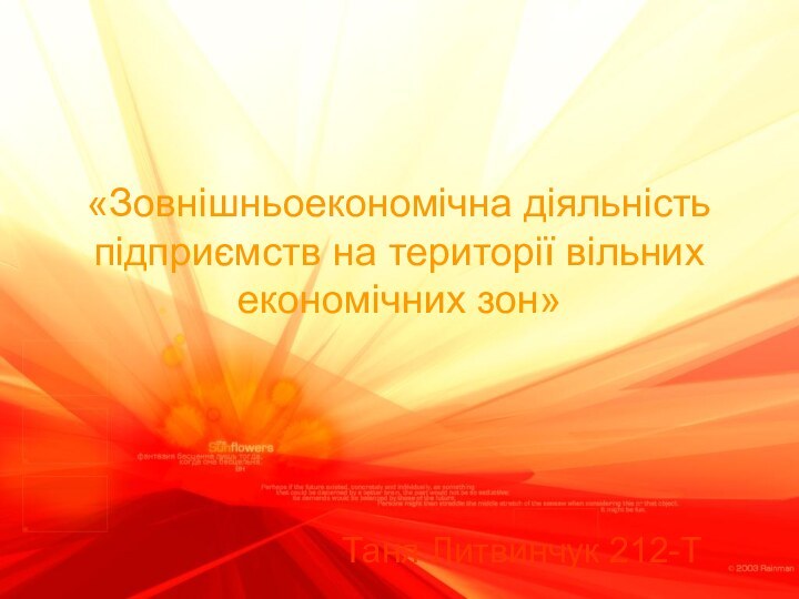«Зовнішньоекономічна діяльність підприємств на території вільних економічних зон»Таня Литвинчук 212-Т