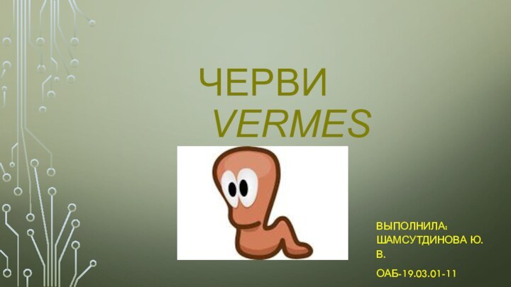 ЧЕРВИ       VERMESВЫПОЛНИЛА: ШАМСУТДИНОВА Ю.В.ОАБ-19.03.01-11