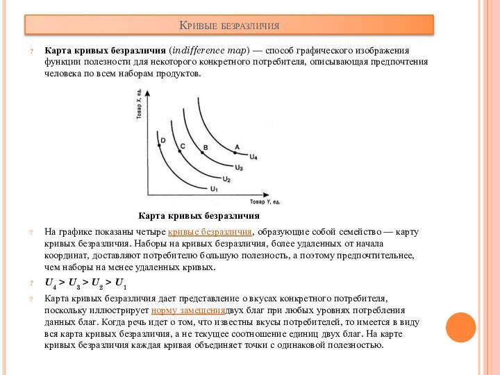 Кривые безразличияКарта кривых безразличия (indifference map) — способ графического изображения функции полезности для