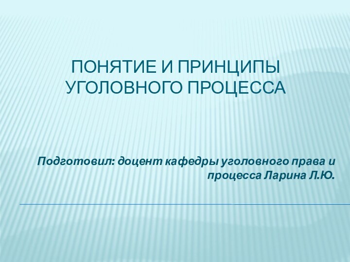 ПОНЯТИЕ И ПРИНЦИПЫ  УГОЛОВНОГО ПРОЦЕССАПодготовил: доцент кафедры уголовного права и процесса Ларина Л.Ю.