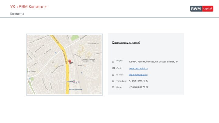 УК «РВМ Капитал»Контакты