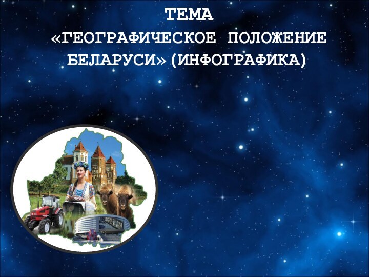 ТЕМА  «ГЕОГРАФИЧЕСКОЕ ПОЛОЖЕНИЕ БЕЛАРУСИ»(ИНФОГРАФИКА) МЕСТО БЕЛАРУСИ НА КАРТЕ МИРА ГОСУДАРСТВЕННЫЕ ГРАНИЦЫ АДМИНИСТРАТИВНО-ТЕРРИТОРИАЛЬНОЕ ДЕЛЕНИЕ