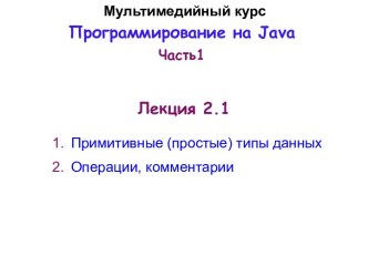 Программирование на языке Java. Примитивные типы данных. Операции, комментарии. (Лекция 2.1)