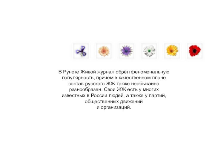 В Рунете Живой журнал обрёл феноменальную популярность, причём в качественном плане состав