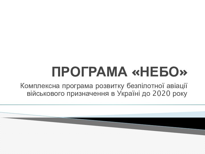 ПРОГРАМА «НЕБО»Комплексна програма розвитку безпілотної авіації військового призначення в Україні до 2020 року