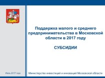 Поддержка малого и среднего предпринимательства в Московской области в 2017 году. Субсидии