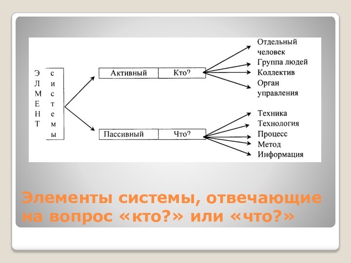 Элементы системы, отвечающие на вопрос «кто?» или «что?»