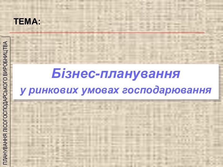 ТЕМА:Бізнес-планування у ринкових умовах господарювання