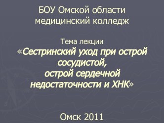 Сестринский уход при острой сосудистой, острой сердечной недостаточности и ХНК