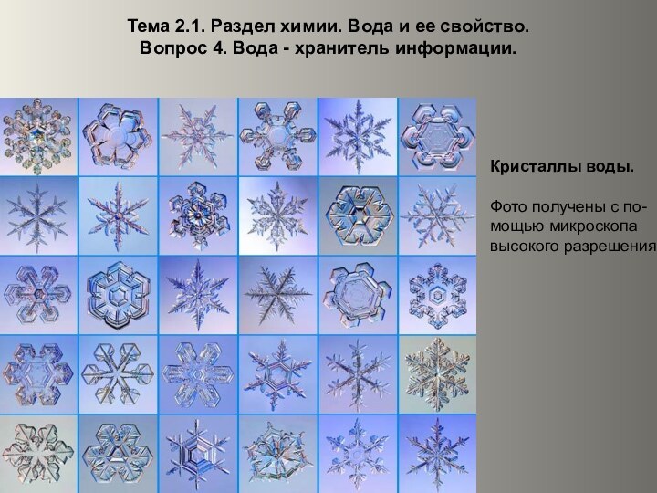 Тема 2.1. Раздел химии. Вода и ее свойство.  Вопрос 4. Вода