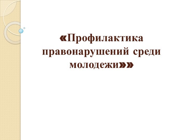 «Профилактика правонарушений среди молодежи»»