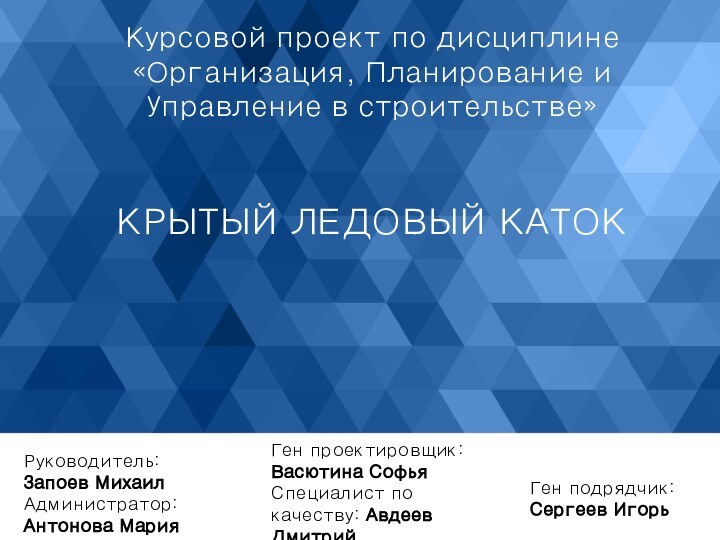 Курсовой проект по дисциплине  «Организация, Планирование и Управление в строительстве»КРЫТЫЙ ЛЕДОВЫЙ