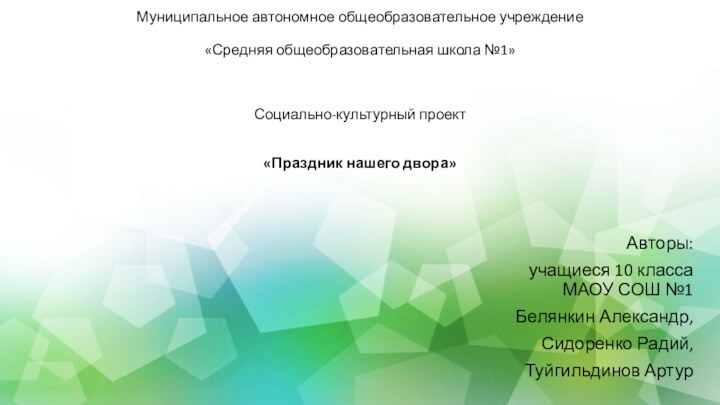 Муниципальное автономное общеобразовательное учреждение   «Средняя общеобразовательная школа №1»      