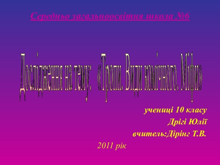 Середньо загальноосвітня школа №6 учениці 10 класуДрігі Юліївчитель:Дірінг Т.В. 2011 рікДослідження на