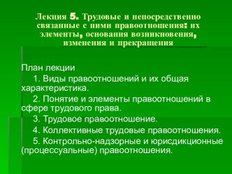 Трудовые и непосредственно связанные с ними правоотношения: их элементы, основания возникновения, изменения и прекращения