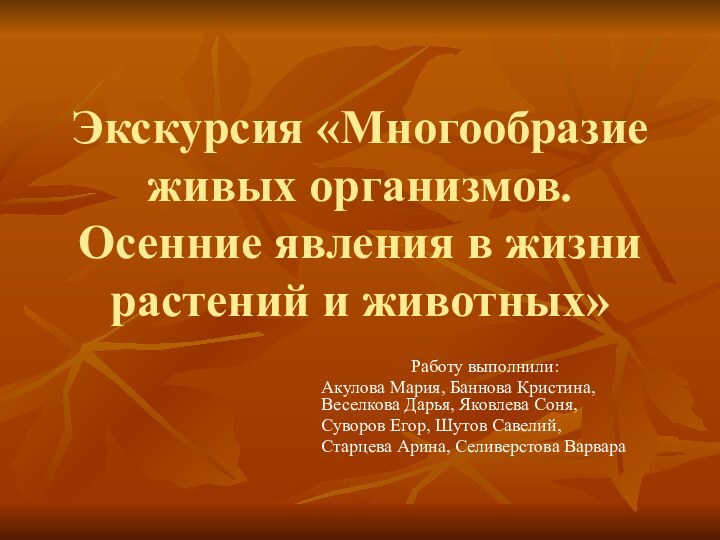 Экскурсия «Многообразие живых организмов. Осенние явления в жизни растений и животных» Работу