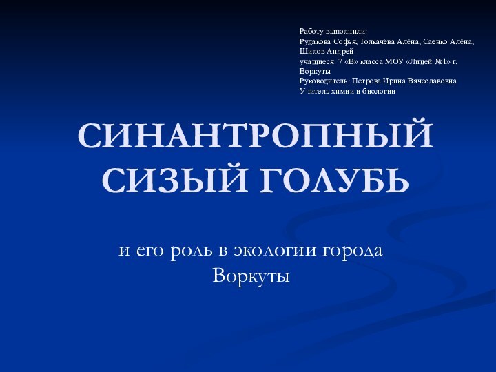 СИНАНТРОПНЫЙ СИЗЫЙ ГОЛУБЬ и его роль в экологии города