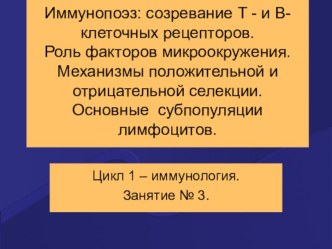 Иммунопоэз: созревание Т - и В - клеточных рецепторов