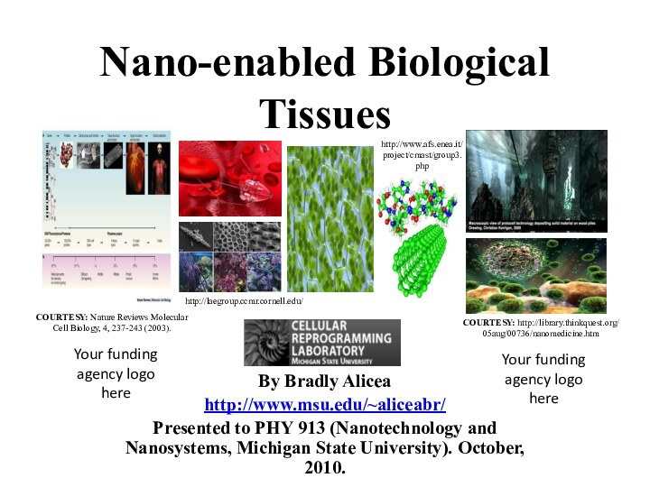 Nano-enabled Biological TissuesBy Bradly Aliceahttp://www.msu.edu/~aliceabr/Presented to PHY 913 (Nanotechnology and Nanosystems, Michigan