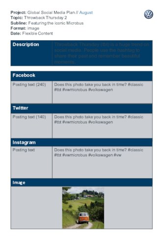 Project: Global Social Media Plan // August Topic: Throwback Thursday 2 Subline: Featuring the iconic Microbus Format: image