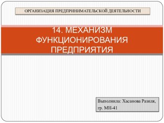 Механизм функционирования предприятия