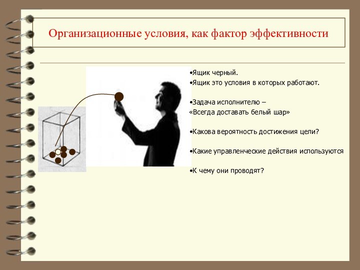 Организационные условия, как фактор эффективностиЯщик черный. Ящик это условия в которых работают.Задача