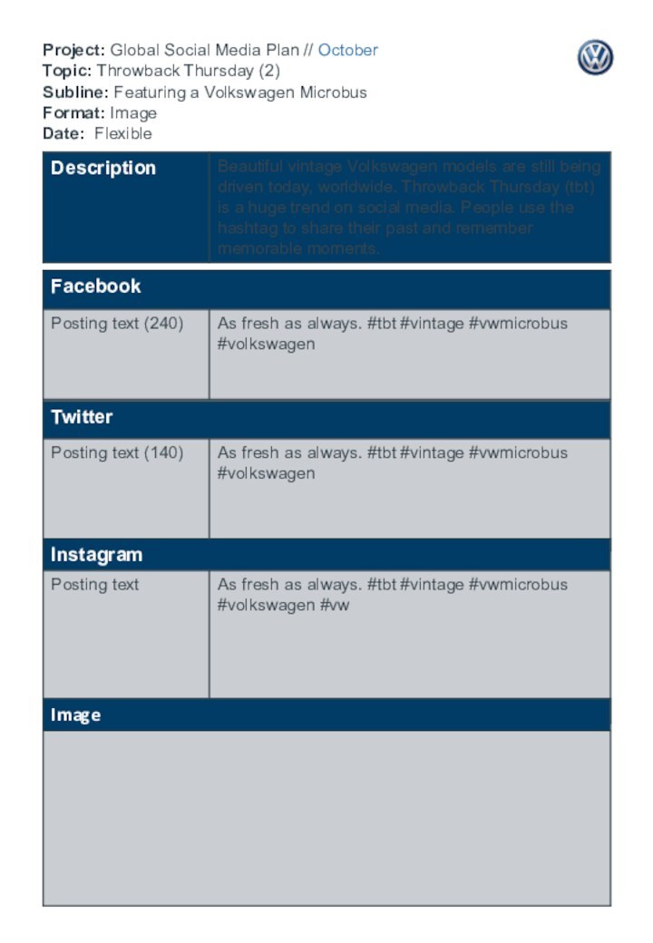 Project: Global Social Media Plan // October Topic: Throwback Thursday (2) Subline: