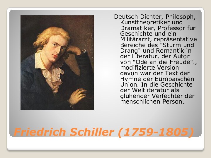 Friedrich Schiller (1759-1805)Deutsch Dichter, Philosoph, Kunsttheoretiker und Dramatiker, Professor für Geschichte und
