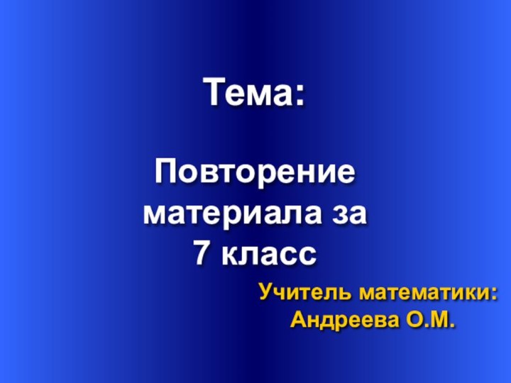 Тема:     Учитель математики: