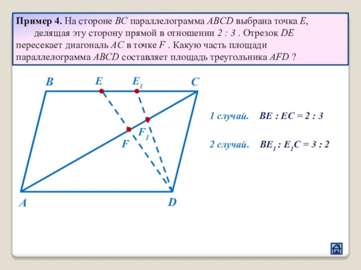 Пример 4. На стороне BC параллелограмма ABCD выбрана точка E, 	делящая