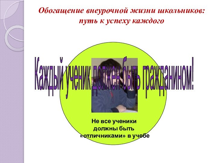 Обогащение внеурочной жизни школьников: путь к успеху каждогоНе все ученики должны быть