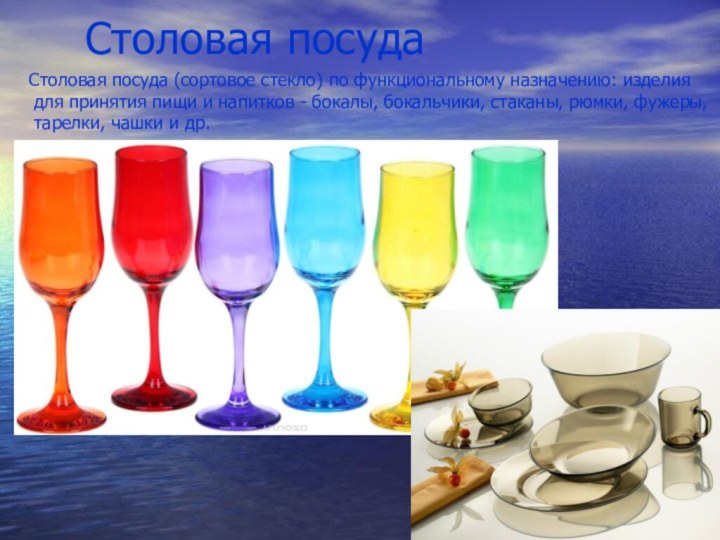 Столовая посуда Столовая посуда (сортовое стекло) по функциональному назначению: изделия