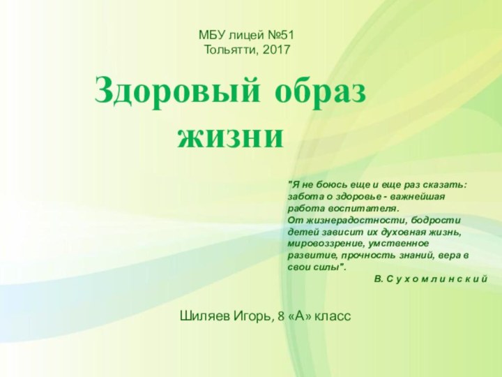 МБУ лицей №51Тольятти, 2017Здоровый образ жизниШиляев Игорь, 8 «А» класс