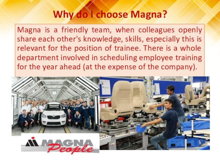 Magna is a friendly team, when colleagues openly share each other's