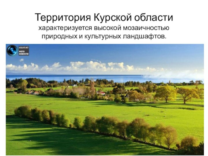   Территория Курской области характеризуется высокой мозаичностью природных и культурных ландшафтов.