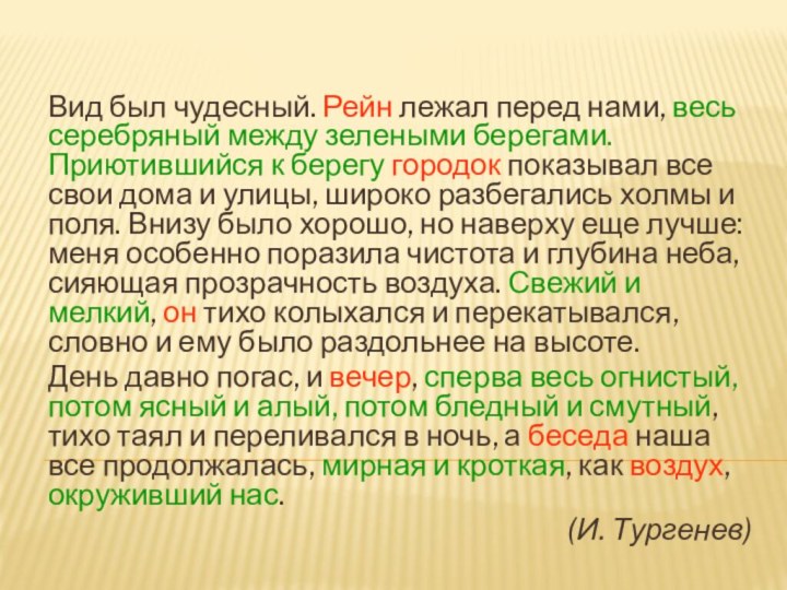 Вид был чудесный. Рейн лежал перед нами, весь серебряный между зелеными берегами.