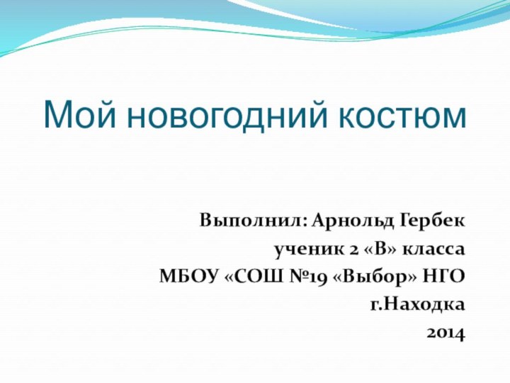 Мой новогодний костюмВыполнил: Арнольд Гербекученик 2 «В» классаМБОУ «СОШ №19 «Выбор» НГОг.Находка2014