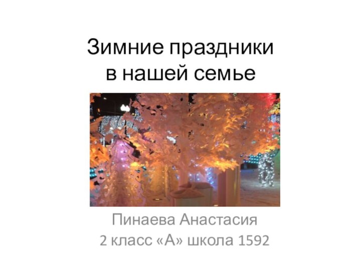 Зимние праздники  в нашей семьеПинаева Анастасия2 класс «А» школа 1592