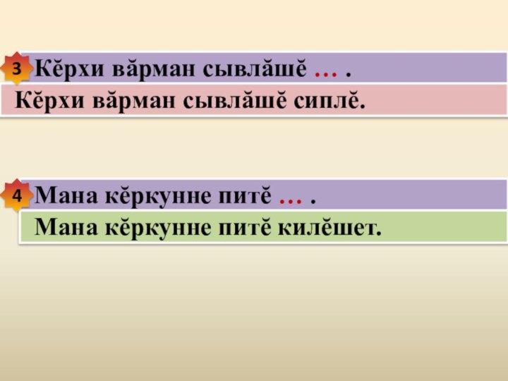 Кĕрхи вăрман сывлăшĕ … .Кĕрхи вăрман сывлăшĕ сиплĕ.Мана кĕркунне питĕ … .Мана кĕркунне питĕ килĕшет.34