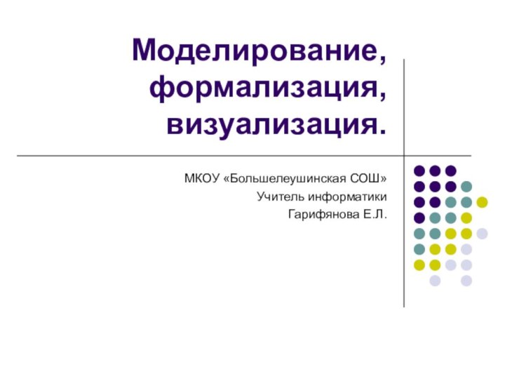 Моделирование,  формализация, визуализация.МКОУ «Большелеушинская СОШ»Учитель информатикиГарифянова Е.Л.