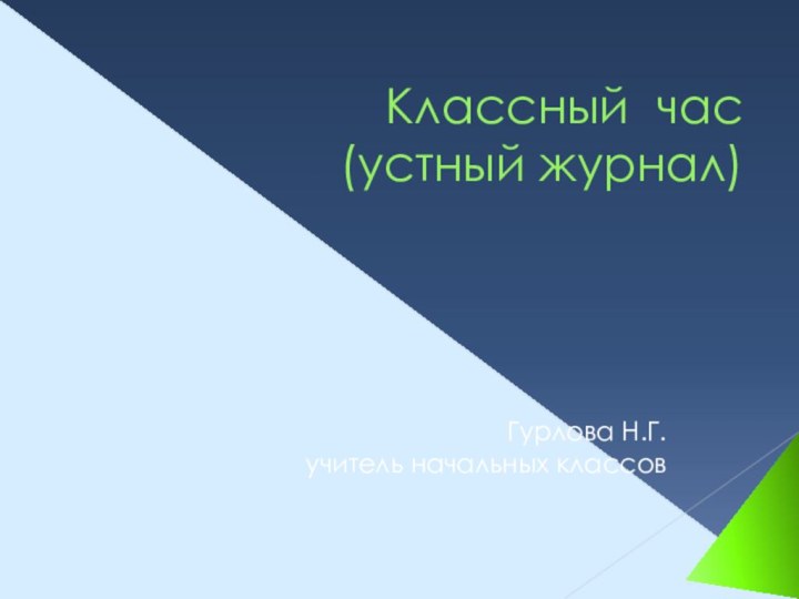 Классный час (устный журнал)Гурлова Н.Г.         учитель начальных классов