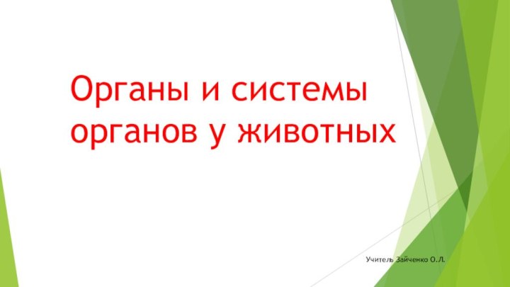 Органы и системы органов у животныхУчитель Зайченко О.Л.