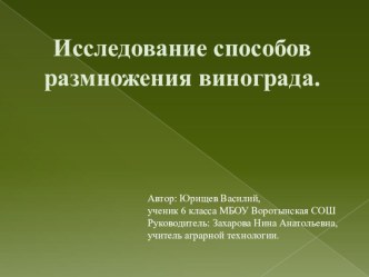 Исследовательская работа по технологии Исследование способов размножения винограда.