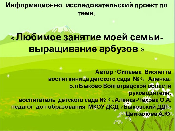 Информационно- исследовательский проект по теме:« Любимое занятие моей семьи- выращивание арбузов »Автор